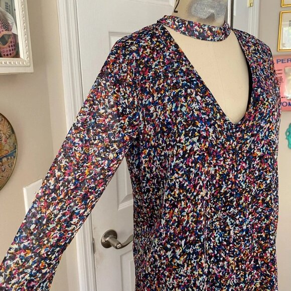 1.State BLACK Silky Smudge Print choker Collar L/Slv Tunic shirt *X-SMALL* - Picture 3 of 7